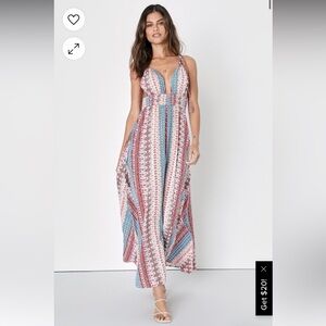 Maxin' Relaxin' Blue Multi Print Sleeveless Tie-Strap Maxi Dress
